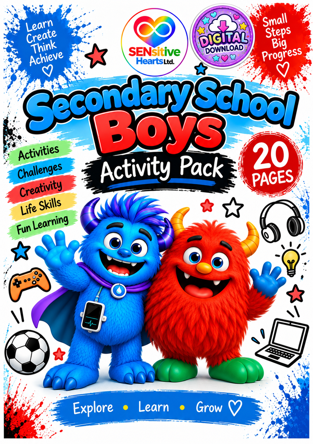 Boys Secondary School Activity Pack | Digital Download | SENsitive Hearts Ltd