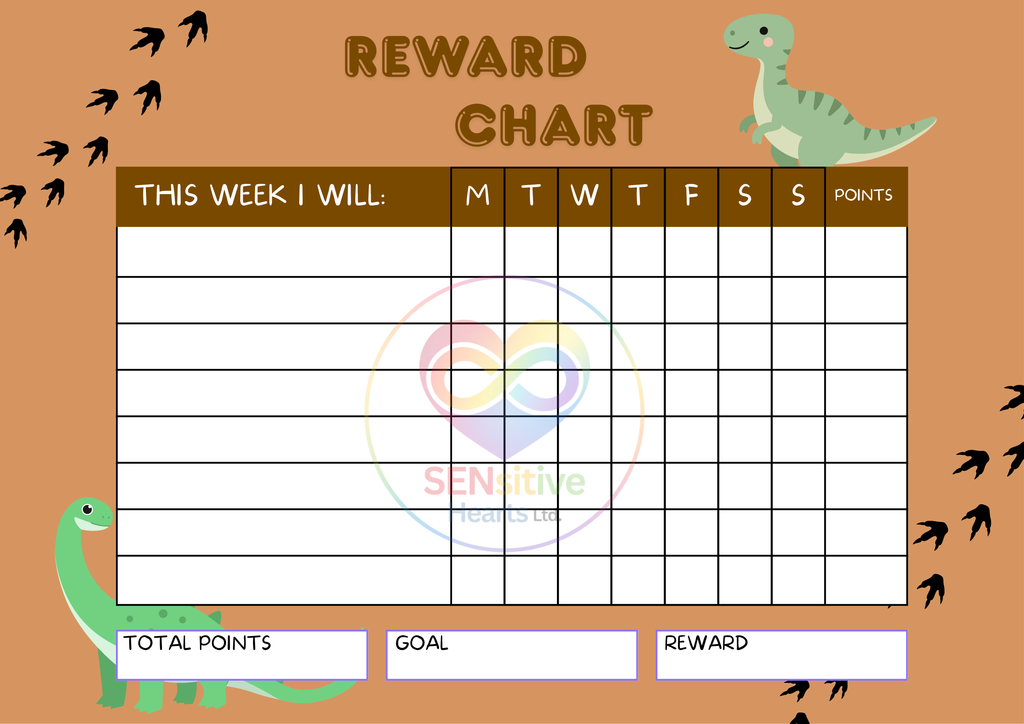 Dinosaur Reward Chart | Laminated A4 | SENsitive Hearts Ltd