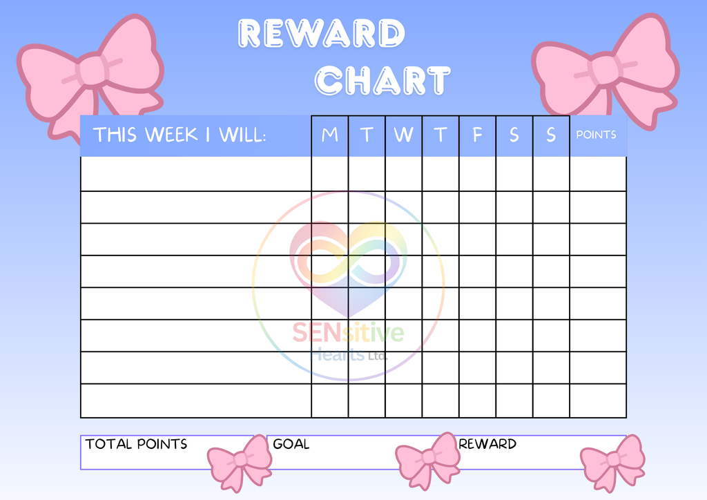 Pink Bows Reward Chart | Digital Download | SENsitive Hearts Ltd