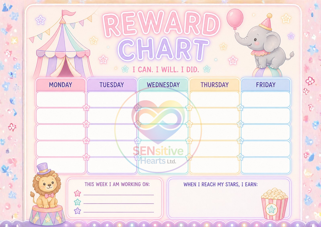 Pink Circus Reward Chart | Laminated A4 | SENsitive Hearts Ltd