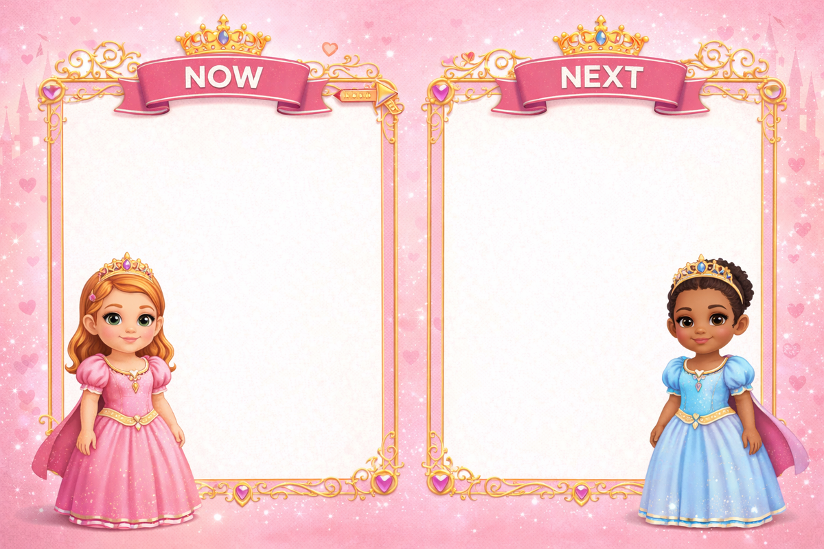 Princess Now And Next Board | Laminated A4 | SENsitive Hearts Ltd