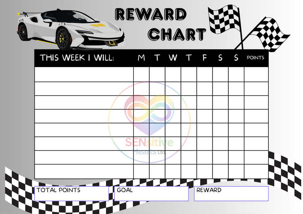 Racing Car Reward Chart | Digital Download | SENsitive Hearts Ltd