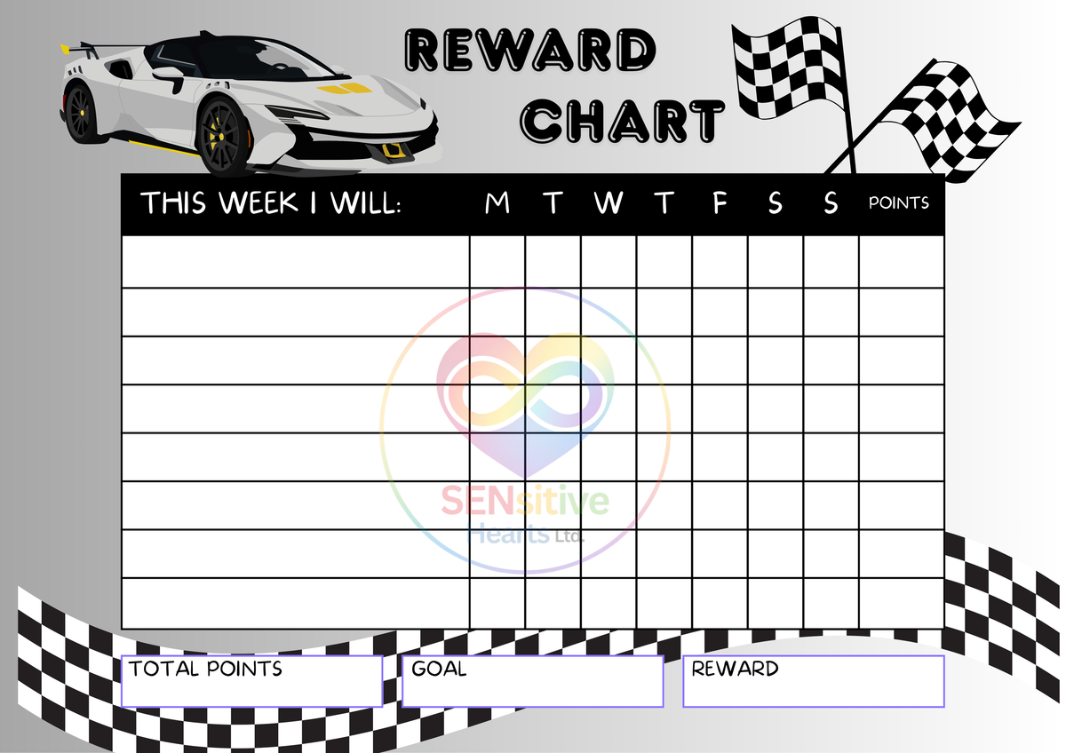 Racing Car Reward Chart | Digital Download | SENsitive Hearts Ltd