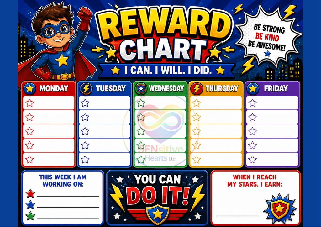Super Boy Reward Chart | Laminated A4 | SENsitive Hearts Ltd