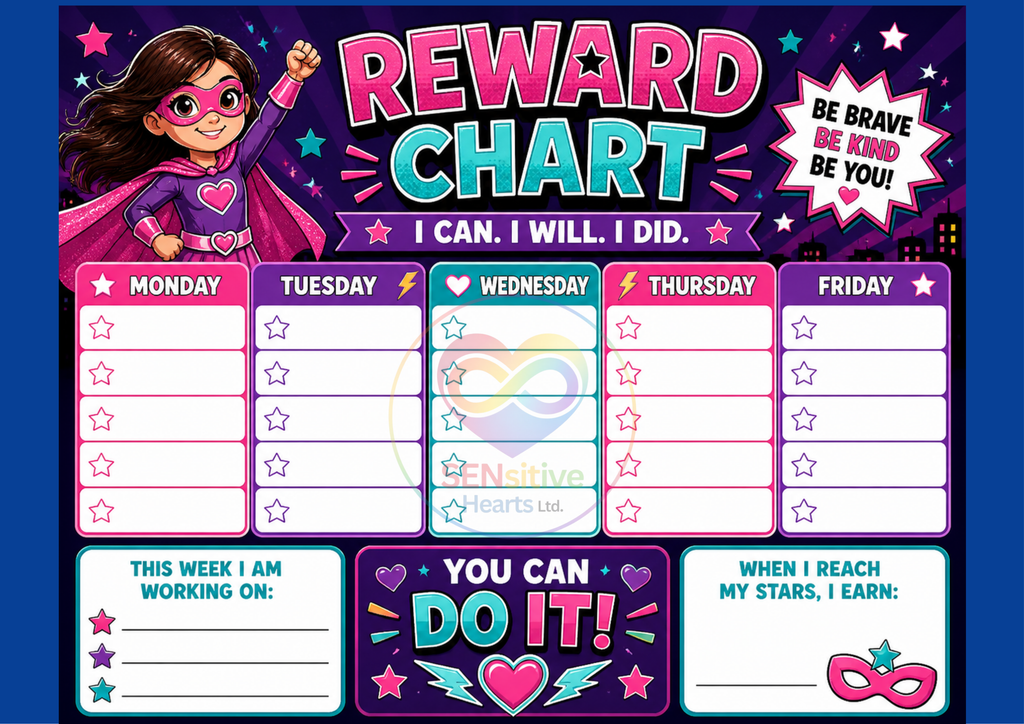 Super Girl Reward Chart | Laminated A4 | SENsitive Hearts Ltd
