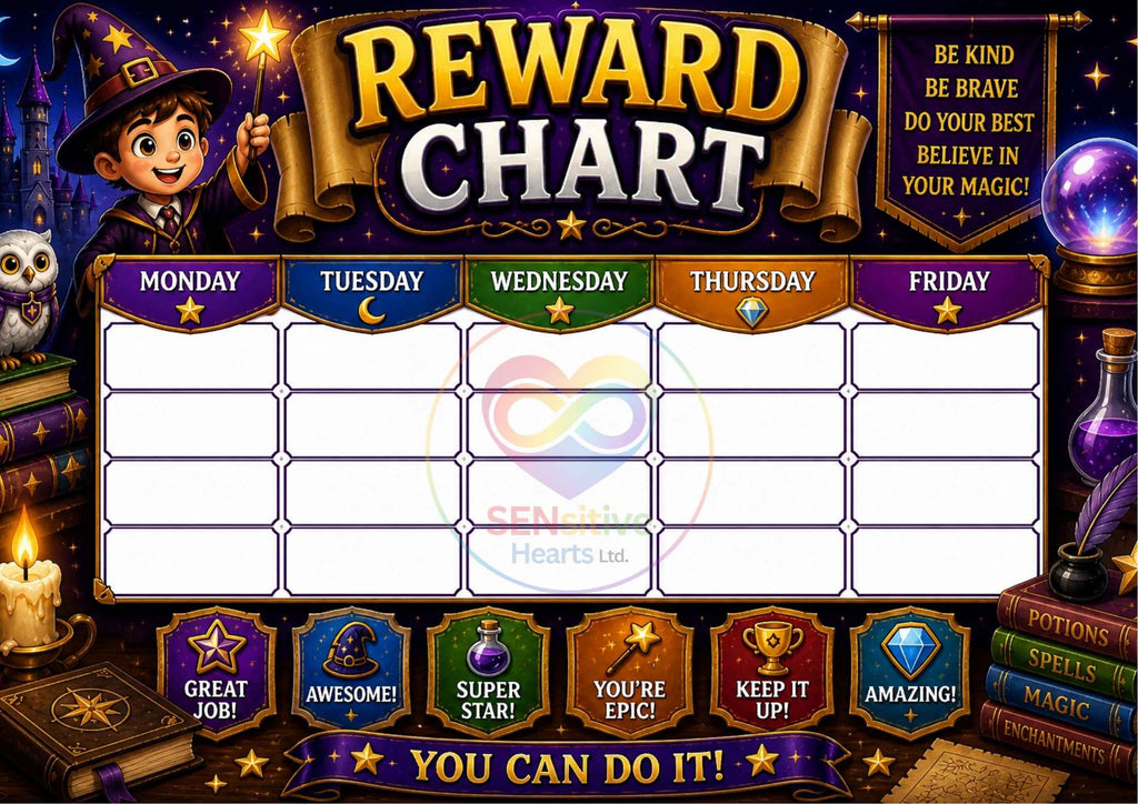 Wizard Reward Chart | Laminated A4 | SENsitive Hearts Ltd