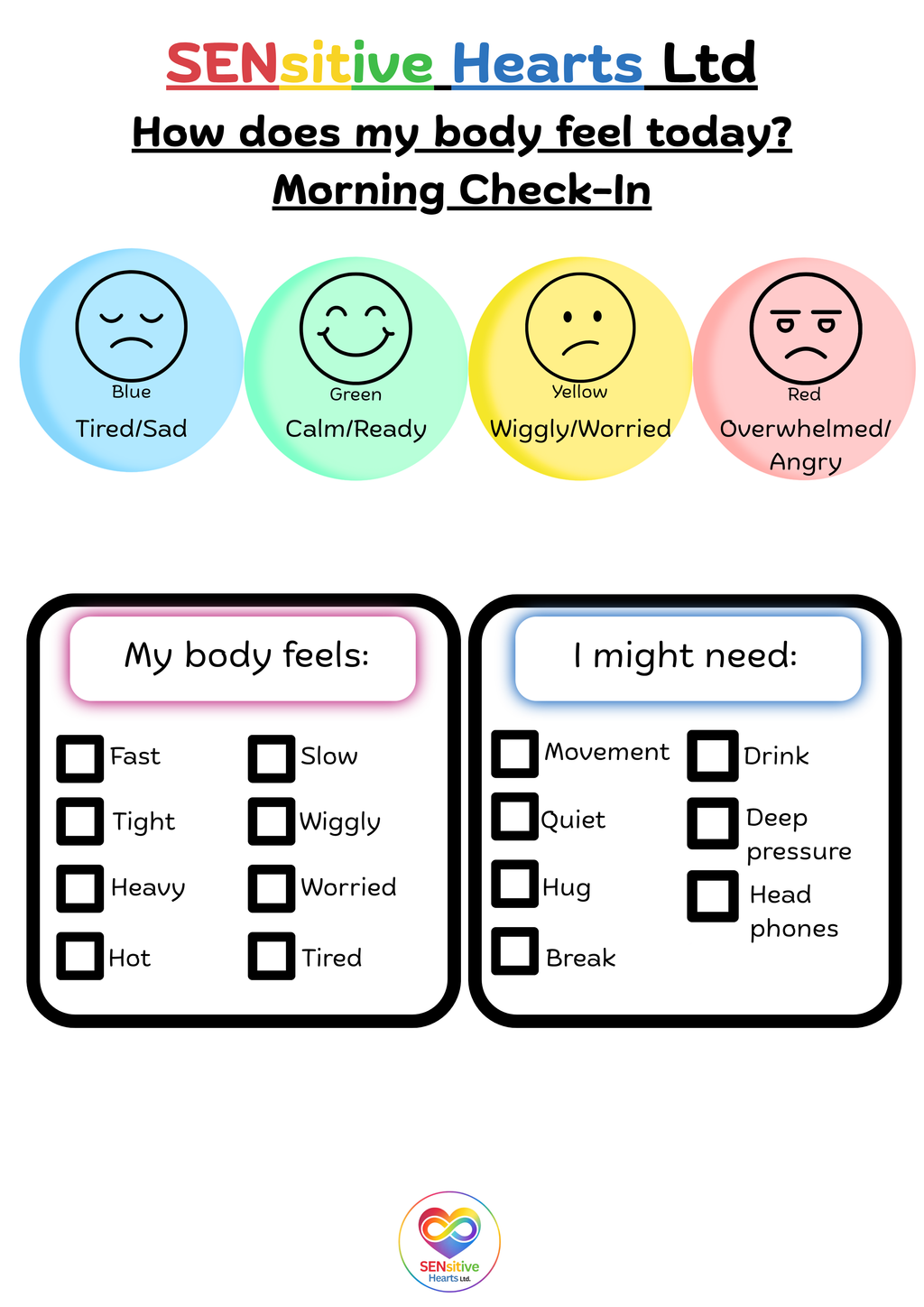 Regulation & Sensory Support Pack | Partially Laminated A4 | SENsitive Hearts Ltd