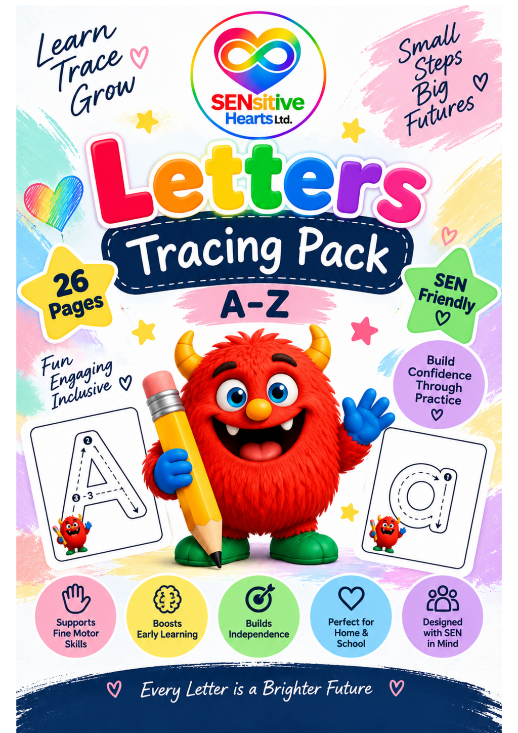Roary & Rosie A - Z Tracing Pack | Laminated A4 |SENsitive Hearts Ltd