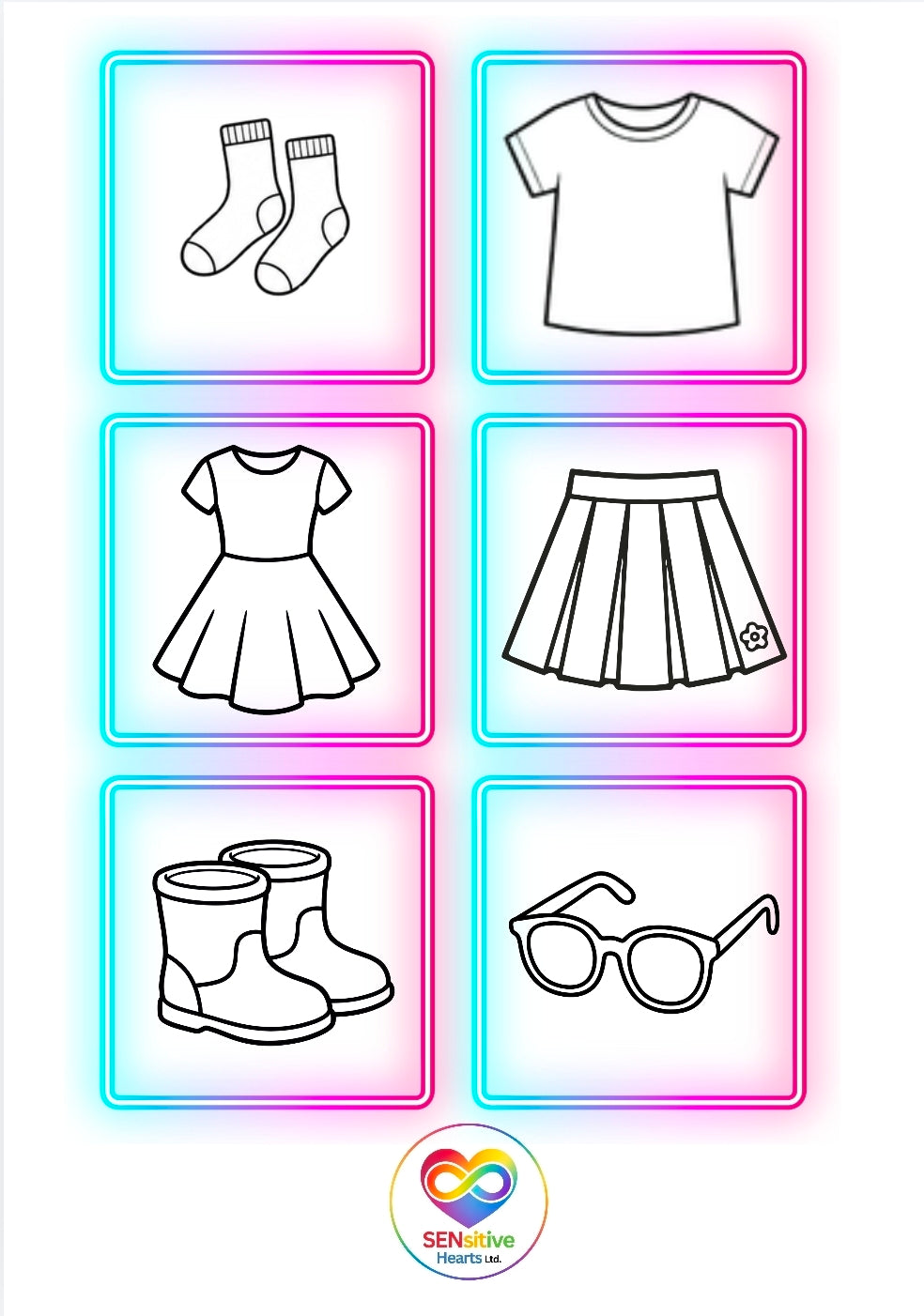 Girls Clothing Visuals | Laminated A4 | SENsitive Hearts Ltd